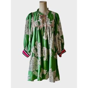 Entro Mini Dress Womens Size Large Floral Puff Sleeve Whimsical Nature Causal